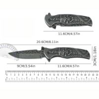 Couteau pliant en acier inoxydable, lame Zombie Drop Point, manche Crâne Dragon, couteau de poche de qualité industrielle avec bouton de réglage au pouce