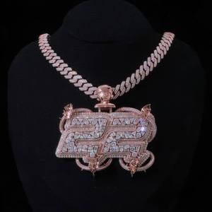 Rose <b>Gold</b> Rhodium Plated 925 Sterling Silver Moissanite <b>Letter</b> Pendant Claw Setting Iced Cuban Link Chain Unisex Luxury Jewelry - Product Image 1