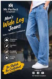 Jean en denim pour homme, coupe droite classique, design à poches rondes, décontracté, look délavé élégant, coutures durables, confortable - Product Image 5