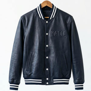 Chaqueta Personalizada 2026 para Hombre, Chaqueta Bomber de Cuero Negro de Lujo con Parche de Logotipo Bordado, Ropa Exterior Informal - Product Image 3