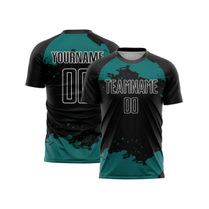 Camiseta de Fútbol Sublimada Personalizada para Hombre, Negra y Azul, Absorbente de Humedad, Manga Corta, Cuello Redondo, Ajuste Atlético, Impresión con Nombre del Equipo - Product Image 6