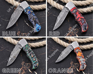 Navaja Plegable de Acero de Damasco con Mango de Madera Pakka, Hoja Afilada de Alta Calidad, EDC, Plegable, Hecha a Mano, para Senderismo y Viajes, ODM - Product Image 5