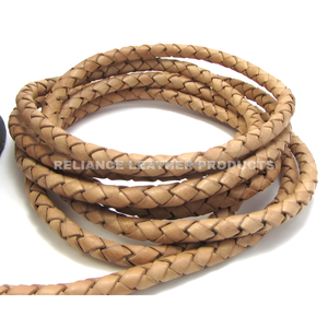 Designer 4mm Antique Natural Bolo <b>Braided</b> Leather <b>Cord</b> Round Vintage Distressed Leather Rope Jewelry Supply - Product Image 4