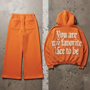 Ensemble de survêtement homme hiver respirant imprimé, coupe ample, effet vieilli, broderie, patchwork personnalisé, pantalon évasé, sweat à capuche 400-500 g/m² - Product Image 3