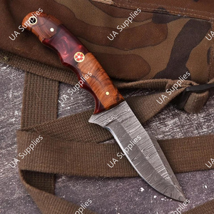 มีดทำมือเหล็กดามัสกัส ดรอปพอยท์ ฟูลแทง คมกริบ สำหรับกิจกรรมกลางแจ้ง ตั้งแคมป์ ล่าสัตว์ เอาตัวรอด EDC  DIY ODM/OEM ด้ามไม้เรซิ่น - Product Image 5