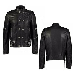 Chaqueta de cuero negro informal hecha a mano para hombre para invierno y verano moda antigua con botones transpirables para montar en moto - Product Image 3