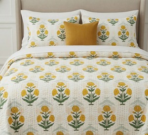 TheFabira Indian Handcrafted Traditional <b>Neutral</b> Floral Print 100% Cotton Kantha Quilt Eco-Friendly Reversible All-Season 60x90 - Product Image 3