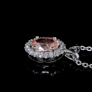 IGI Certified Oval Vivid <b>Pink</b> Lab Grown Halo Pendant Necklace Engagement <b>Wedding</b> Vintage 10K 14K 18K Gold 925 935 Silver Fine - Product Image 4