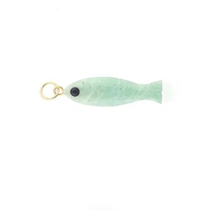 Natural Amazonite With Peridot Birthstone Fish Eye Pendant, Handmade Carved Gemstone Necklace Gold Plated Lucky Fish Jewelry - Product Image 6