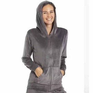 Women's Gray Hooded Zip-Up <b>Tracksuit</b> Full Sleeve Solid Color Casual Sweatshirt With Side Pockets Custom <b>velvet</b> Women <b>Tracksuit</b> - Product Image 3