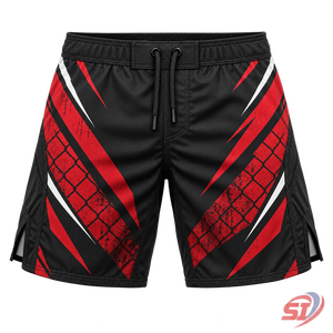 Shorts de combat MMA personnalisés Crimson Cage Vector, shorts de grappling, fabricant OEM ODM, vêtements de sport sublimés pour l'entraînement - Product Image 1