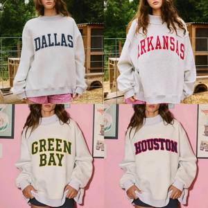 เสื้อสเวตเชิ้ตคอกลมโอเวอร์ไซส์สีเขียวสำหรับผู้หญิง แขนยาวทรงหลวม ผ้าถักลายตัวอักษร คอเต่า สไตล์ฤดูใบไม้ร่วง - Product Image 6