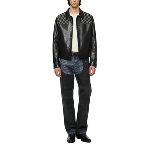 Veste décontractée slim fit pour homme en similicuir marron avec col en fausse fourrure Teddy, rembourrage chaud, fermeture éclair, manches longues, broderie de perles. - Product Image 2