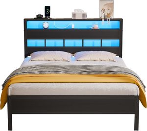 Lit en métal pleine grandeur OEM/ODM avec tête de lit éclairée par LED, lit plateforme rembourré contemporain, mobilier de maison moderne - Product Image 2