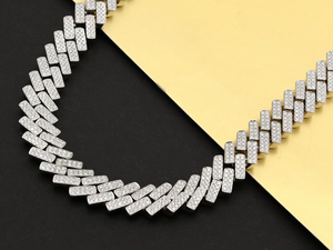 Silver Plated Zinc Alloy <b>Statement</b> <b>Necklace</b> With Cubic Zirconia Baguette Links Geometric Hiphop Party Jewelry Unisex - Product Image 1