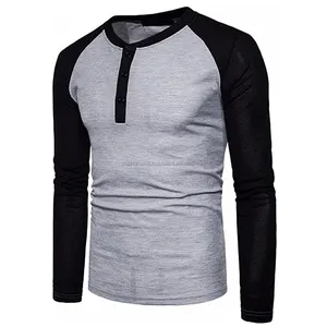 Hochwertige beste Herren Silber schwarz bequeme Knopf Baumwolle Regular Fit Full Sleeves T-Shirt mit benutzer definierten Logo