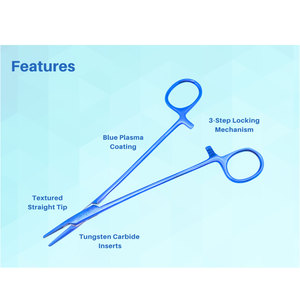 Porte-aiguille manuel en acier inoxydable, porte-aiguille chirurgical avec insert en carbure de tungstène, revêtement plasma bleu, pour sutures de précision - Product Image 3