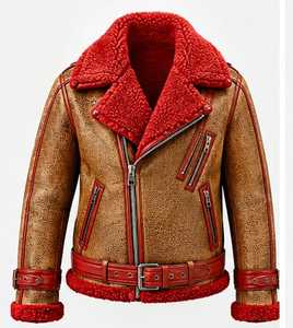 Chaqueta bomber de cuero para hombre con forro de piel sintética y cierre de cremallera - Product Image 1