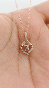 Rose Gold Plated Geometric <b>Pendant</b> Necklace With <b>Emerald</b> Cut Cubic Zirconia Pave Setting Box Chain Women's Classic Jewelry - Product Image 2