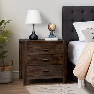 Comodino in Legno di Quercia Massello Design Nordico per Soggiorno e Camera da Letto con 3 Cassetti - Product Image 1