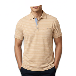 Camisa de Manga Corta a Rayas 100% Algodón para Hombre, Tejida, Transpirable, Corte Casual, Diseño con Logotipo Frontal y Bolsillo, 180g, Marca Personalizada - Product Image 5