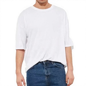 Camiseta de algodón azul liso extragrande para hombre, cuello redondo, manga corta, estilo casual, jersey teñido, ajuste holgado - Product Image 6