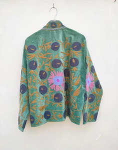 Velvet Suzani Floral Bomber Jacket <b>Reversible</b> Hand Embroidered Boho Vintage Short <b>Coat</b> Summer Autumn Winter Cotton Ethnic Wear - Product Image 3