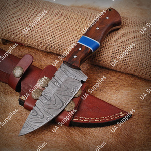 มีดสกินเนอร์เหล็กดามัสกัสแบบเต็มด้าม สำหรับกิจกรรมกลางแจ้ง บุชคราฟท์ มีดใบตายสำหรับตั้งแคมป์ ล่าสัตว์ DIY OEM ขายส่ง EDC พร้อมปลอกหนัง - Product Image 5