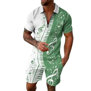 ชุดเสื้อยืดแขนสั้นและกางเกงขาสั้นลำลองสำหรับผู้ชาย ผ้าฝ้าย 100% ระบายอากาศได้ดี เหมาะสำหรับฤดูร้อน ขายส่งเสื้อยืดแบบชุด - Product Image 2