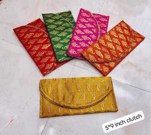 Traditional fabric clutch purse handle with beaded & banarasi print design for Wedding pooja Gifting Indian party gifts holiday - Product Image 3