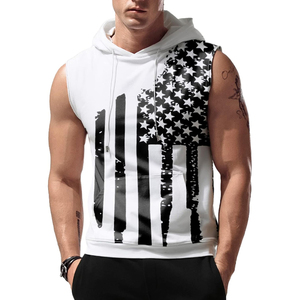 Débardeur à capuche sans manches pour homme, couleur unie, tricoté, respirant, coupe ajustée, décontracté, pour l'été, 100 % coton, imprimé numérique orange - Product Image 4
