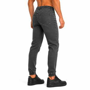 <b>Men's</b> Dark Gray High Waist Slim Fit Denim Joggers With <b>Drawstring</b> Elastic Waist And Cuffed Ankle Casual Style Autumn Wear - Product Image 6