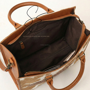 Bolso de cuero hecho a mano, de piel auténtica con pelo, tipo tote, con correa cruzada grabada, cartera de cuero genuino, bolso de oficina. - Product Image 6