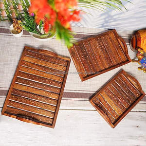 Bandeja de servicio de madera natural de alta calidad con asa Bandeja rectangular de madera personalizada al por mayor de Falak World Export - Product Image 1