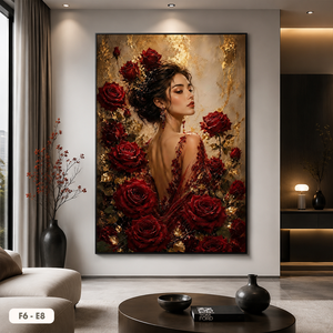 Peinture décorative haut de gamme Femme et fleurs Art mural en soie Décoration intérieure élégante Marque privée Vietnam Modèle HALO F6 - E8 - Product Image 2