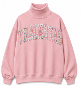 เสื้อสเวตเชิ้ตผ้าฟลีซคอเต่าสีกรมท่าทรงโอเวอร์ไซส์สำหรับผู้หญิง ตกแต่งด้วยลายทางและตัวอักษรแบบแอพพลิเค รุ่น Custom Trackstar เหมาะสำหรับฤดูหนาว - Product Image 6