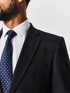 Costume d'affaires en laine bleu marine foncé pour homme, simple boutonnage, col à revers, infroissable, coupe classique, style britannique - Product Image 5