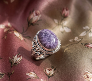 Charoite <b>Ring</b> <b>925</b> <b>Silver</b> Rose Gold & Yellow Gold Plated Vintage Oval Gemstone Statement <b>Ring</b> Handmade Jewelry for Women Men - Product Image 5