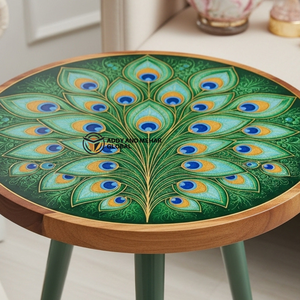 Designer Green Meena Pattern Wooden <b>Stool</b> – Artistic Round Side <b>Stool</b> for Modern Home Decor - Product Image 5