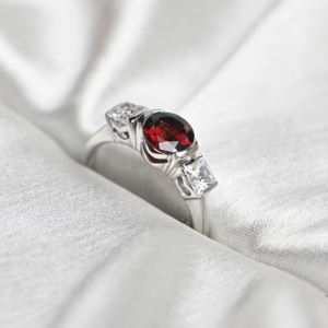 Women's Engagement <b>Ring</b> 14k Gold Plated Natural Garnet Stone with Round Cut Moissanite <b>925</b> Sterling <b>Silver</b> Luxury Gemstone <b>Ring</b> - Product Image 4