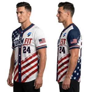 Customized Men's Baseball Jersey Short Sleeve Sublimated Moisture Wicking Anti-Bacterial V-neck 100% Polyester Athletic Fit All - Product Image 2