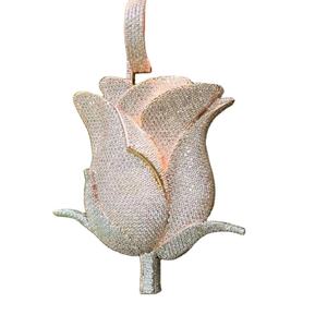 Iced Out Rose Pendant <b>Moissanite</b> Flower Pendant 925 Sterling Silver Rose Pendant & <b>Other</b> Diamond <b>Jewelry</b> - Product Image 1