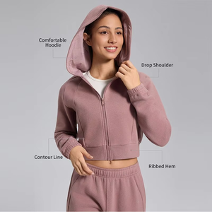 Ensemble décontracté d'hiver en coton de haute qualité, écologique, à capuche, tricoté pour femme, avec logo frontal, fermeture éclair, short et pantalon de jogging, impression personnalisée - Product Image 5