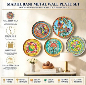Madhubani Metal <b>Wall</b> <b>Plate</b> Set Handcrafted <b>Decorative</b> <b>Plates</b> 6 8 10 Inch Round Traditional Art Home Wedding Decor - Product Image 3