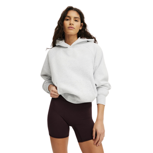 Sudadera con Capucha Extra Grande para Mujer, Color Gris Claro Sólido, Hombros Caídos, Manga Larga, Tejido de Algodón y Fibra de Bambú, Estilo Otoñal - Product Image 3