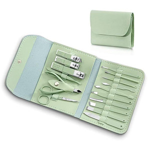 Pedicure Kit with 5-in-1 Nail Clippers Scissors & <b>File</b> 6-Piece Stainless Steel Classic Set in Green <b>Case</b> for Adults - Product Image 1