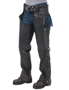 CLOSITWEAR Pantalones de equitación nuevos estilo vaquero occidental con flecos de cuero genuino, estilo cowboy, para montar toros, de tiro medio, con cremallera de longitud completa - Product Image 1