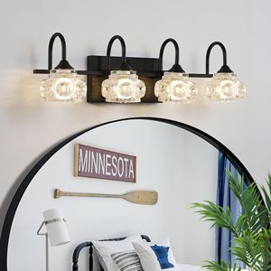 Retro 4-<b>Light</b> Bathroom Vanity <b>Light</b> Fixture Black Finish <b>Crystal</b> Glass <b>Shades</b> Wall Mounted Lighting for Powder Room Vanities (No - Product Image 2