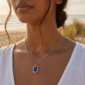 Collar con Colgante de Cristal Azul Chapado en Oro Estilo Hiphop para Mujeres y Niñas, Joyería de Moda Antideslustre - Product Image 2