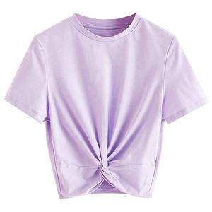 เสื้อยืดครอปท็อปผู้หญิง สีดำ คอกลม แขนสั้น ผ้าถัก สไตล์ลำลอง สีพื้น ทรงเข้ารูป ยืดได้สี่ทิศทาง ใส่ได้ทุกฤดู - Product Image 3